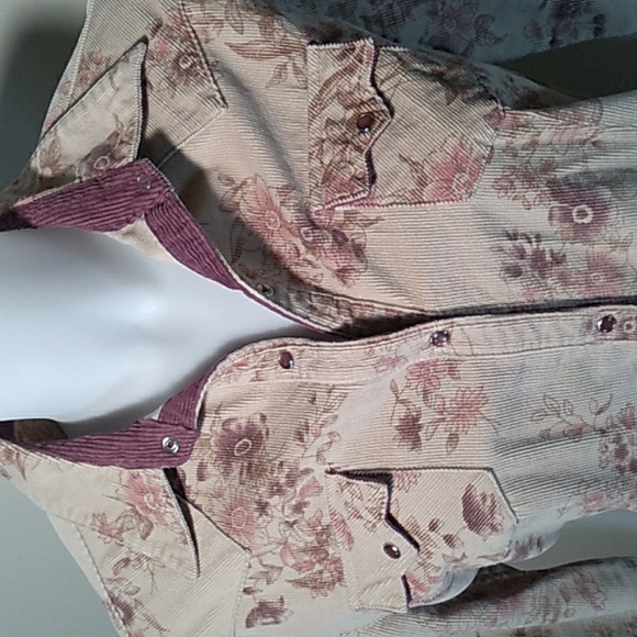 Pretty Floral Soft Courduroy Western Shirt Snap Close Cowgirl Up - Picture 3 of 11